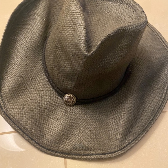 Shady Brady Unisex Black Raffia Straw Cowboy Hat Julia Chin Strap Size Medium - Picture 9 of 9